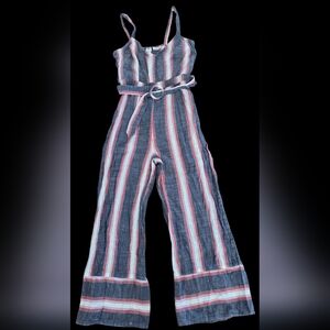 Striped Wide-Leg Jumpsuit with Belt Size Medium